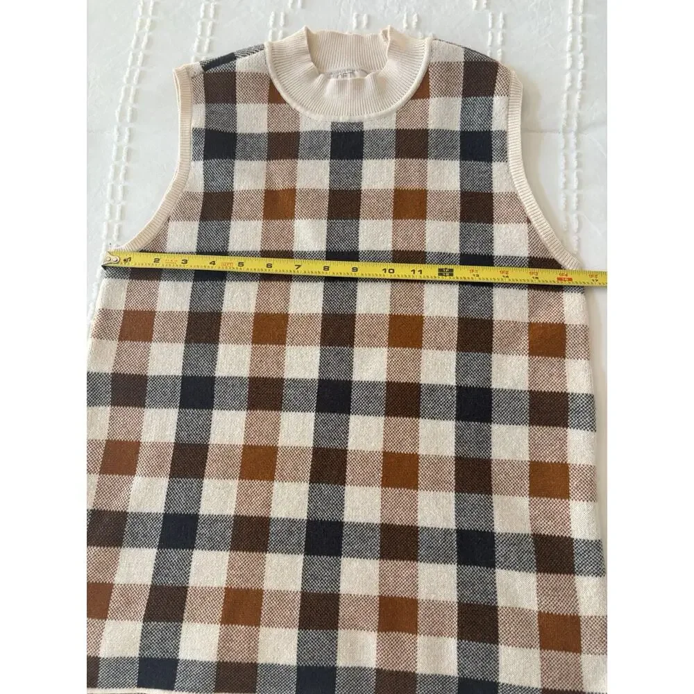 LOFT Petite Plaid Sweater Vest Retro 70s Style Lightweight Cotton Knit - Picture 5 of 7